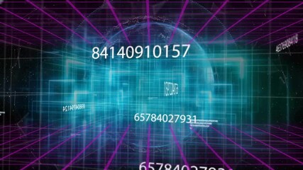 Aufkleber - Opening on magenta grid cyan cube pulsing into rotating data globe numerics showing live interface
