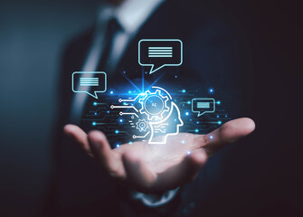 Fototapete -  Using AI chat in search and giving to help in business has technology, to create computer concepts with robots as new digital software	
