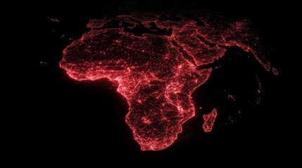 Fototapete - Glowing red digital map of Africa.