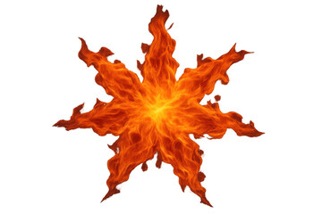 Poster - Fiery star-shaped flame blazing, emitting brilliant red-orange glow, casting dynamic energy against stark transparent backdrop