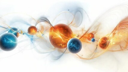 Poster - Atomic Fusion: Abstract artwork depicting atomic fusion, showcasing vibrant energy spheres connected by swirling plasma trails, symbolizing powerful energy and transformative potential.