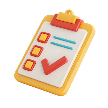 Completed Task Checklist A vibrant3Dchecklisticon,showingataskcompletedwitharedcheckmark.Yellowclipboard,threeboxes,twoempty,one checked.Clean design,positive vibe.