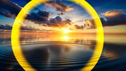 Wall Mural - golden ring of light encircles a tranquil sunset over calm water with gentle ripples