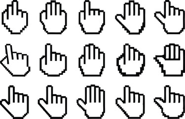 Leinwandbilder - Retro pixel art hand gesture icons set isolated on transparent background