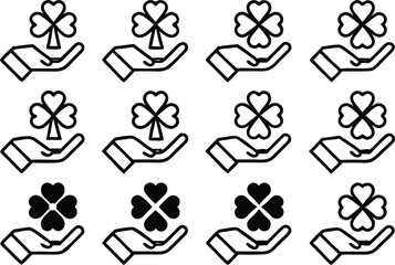 Leinwandbilder - St patricks day icon set featuring a hand holding a clover isolated on transparent background