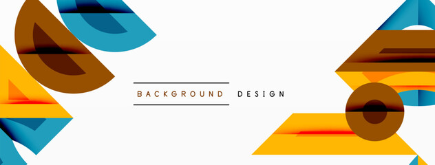 Poster - Abstract geometric shapes overlap, creating dynamic composition. Bright colors contrast against white background. Modern design element.