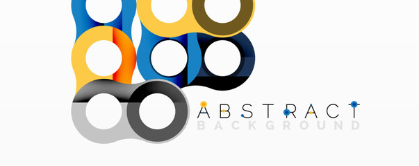 Poster - Bright colorful circles overlap, creating modern abstract background. Design features gradients, shadows, text element.