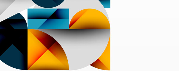 Aufkleber - Abstract geometric composition. Overlapping shapes create dynamic visual interest. Colors include blue, orange, gray, black. Minimalist design.