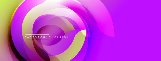 Poster - Abstract vibrant design. Circular layers create dynamic flow, purple dominates, yellow accents present. Modern aesthetic.