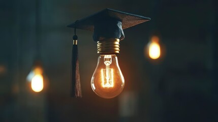 Poster - Graduation cap on a glowing light bulb, symbolizing bright ideas and academic achievement.