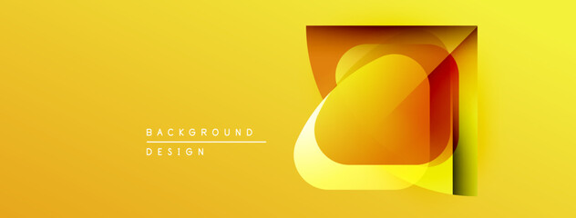 Poster - Bright yellow background features abstract geometric shapes. Overlapping layers create dynamic visual effect. Modern design element.