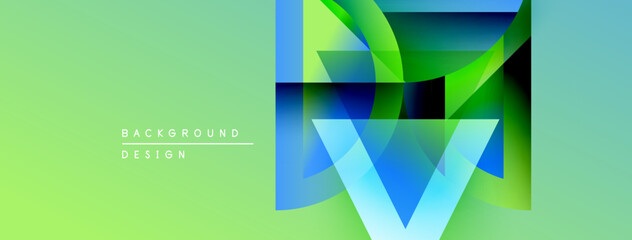 Aufkleber - Abstract geometric shapes overlap, creating vibrant gradient effect. Light green background complements design elements. Modern, stylish visual.