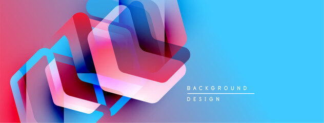 Aufkleber - Abstract geometric shapes overlap, creating vibrant color gradients. Blue, pink, purple hues dominate design. Modern, dynamic composition.