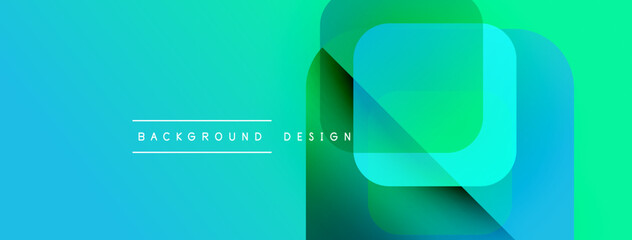 Poster - Abstract geometric shapes overlap. Gradient colors transition from blue to green. Minimalist design with text elements present.