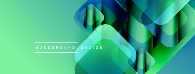 Poster - Abstract geometric shapes overlap, creating vibrant gradient effect. Green background complements blue elements. Modern design aesthetic.