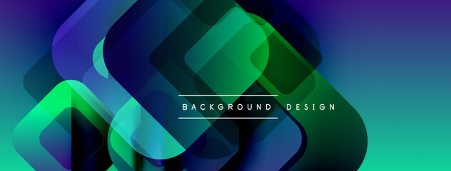 Poster - Abstract geometric shapes overlap, creating vibrant blue, green gradients. Modern design suitable for backgrounds, presentations.