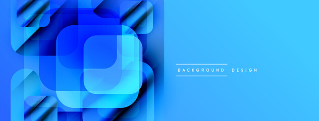 Fototapete - Abstract blue design features layered squares, gradients, dynamic shapes. Modern aesthetic suitable for banners, presentations.