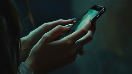 Poster - Close-up of female hands using smartphone.