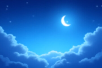 Aufkleber - blue sky with clouds Serene night with crescent moon glowing above gentle blue clouds and a starry sky, ideal for fairytale, sleep, or nature themes.