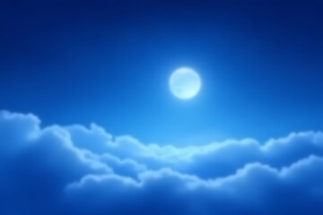 Aufkleber - moon and clouds Full moon glowing in a calm starry sky above soft, blue clouds, creating a magical and dreamy night landscape for tranquil visuals.
