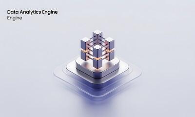Poster - Data Analytics Engine Renders a Complex Cube Structure, signifying Technology and Innovation, with copy space for AI and High Technology.