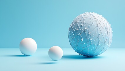 Leinwandbilder - Abstract 3D Render of Textured Spheres Minimalist Blue and White Geometric Design