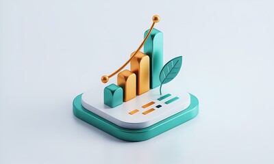 Poster - 3D bar graph displays upward trend, symbolizing growth and success, in a clean studio shot with creative, modern business concept.