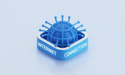 Poster - Global Internet Connection: A stylized globe icon symbolizes the internet connection, rendered in 3D illustration, conveying network communication with a clean, modern design and isolated on light 