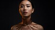 © Fresh Images - Elegant Asian Woman Portrait with Modern Copper Necklace on Dark Background