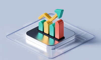 Poster - Upward-trending bar graph symbolizes growth on a digital platform, suggesting positive business performance with copy space.