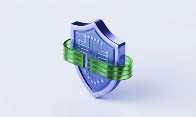 Poster - Digital Shield Represents Security, Wrapped in Protection on a White Background, emphasizing cybersecurity concept with close-up and ample copy space.