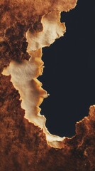 Poster - Vintage burnt old paper with rugged torn edges isolated on dark surface, crisp texture, symbolizing exploration, adventure, and rediscovery for creative advertising