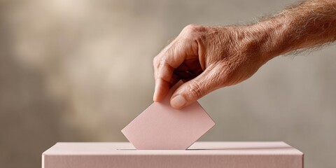 Aufkleber - Close-Up of Mature Voter Hand Placing Ballot into Box Symbolizing Democratic Participation and Collective Empowerment for Civic Engagement Campaigns