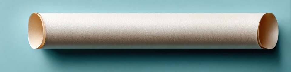 Poster - Classic Vintage Paper Scroll with Rolled Up Ends on Blue Background for Storytelling, Educational Advertising, and Timeless Knowledge Symbolism
