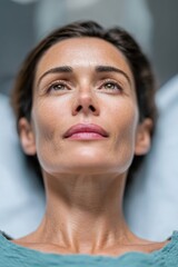 Poster - Young Woman Undergoing Noninvasive Ultrasound Neck Biopsy in Modern Hospital Setting for Preventive Womens Health Screening and Reassurance