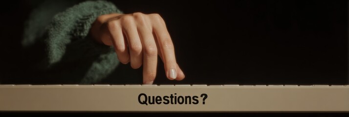 Aufkleber - Modern digital customer support concept with close-up hand pressing Questions button on keyboard, emphasizing inquiry assistance and connection in professional workspace