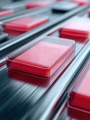 Aufkleber - Automated Battery Pack Assembly Line with Sleek Red Modules on Conveyor for Scalable Electric Vehicle Production and Sustainable Manufacturing Innovation