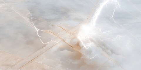 Poster - Modern Thunderstorm Lightning Strike Disrupting Satellite Communications with Minimalist Clean Aesthetic and Glossy Geometric Patterns in Crisp White Palette