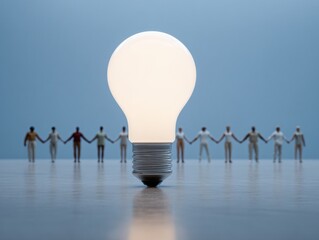Aufkleber - Collaborative Innovation Concept with Business Team Silhouettes and Illuminated Lightbulb Symbolizing Leadership and Modern Teamwork