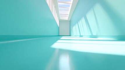 Poster - Bright teal health clinic floor with smooth vinyl and vibrant sunlight beams creating optimistic, modern healthcare architecture and design trend