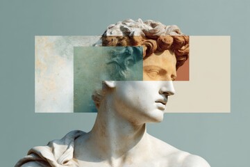 Aufkleber - Digital Reimagining of Classical David Bust with Geometric and Retro Synth Aesthetic for NFT Art and Futuristic Collectibles Marketing