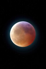 Poster - Stunning Lunar Eclipse Supermoon with Luminous Halo and Detailed Surface Textures on Black Background for Astronomy and Cosmic Wonder Content