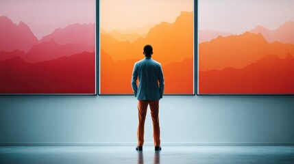Aufkleber - Modern Business Professional Analyzing Market Trends on Digital Wall Display with Vibrant Gradient Charts for Strategic Financial Forecasting and Decision-Making
