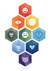 Aufkleber - Exploring Various Types of Emotional Boundaries Through a Colorful Hexagonal Chart Depicting Diverse Emotions and Expressions