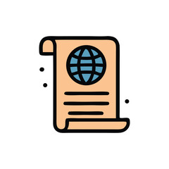 Poster - A stylized icon of a document with a globe symbol, representing global communication or international agreement.
