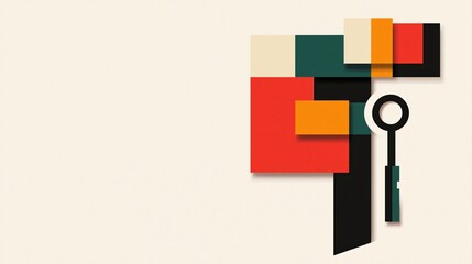 Poster - Abstract composition with geometric shapes and a scenic key on a light neutral background