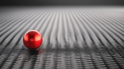 Poster - Reflective Red Sphere on Wavy Black Surface with Soft Focus and Gradual Lighting Effects