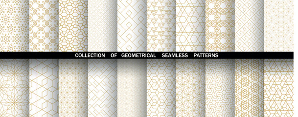 Poster - Geometric set of seamless golden and white patterns. Simple vector graphics
