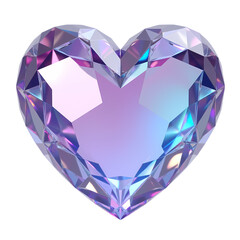 Poster - A faceted crystal heart with purple and blue iridescent sheen isolated on transparent background