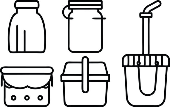 Reusable container icons outline icon set for packaging design isolated on transparent background